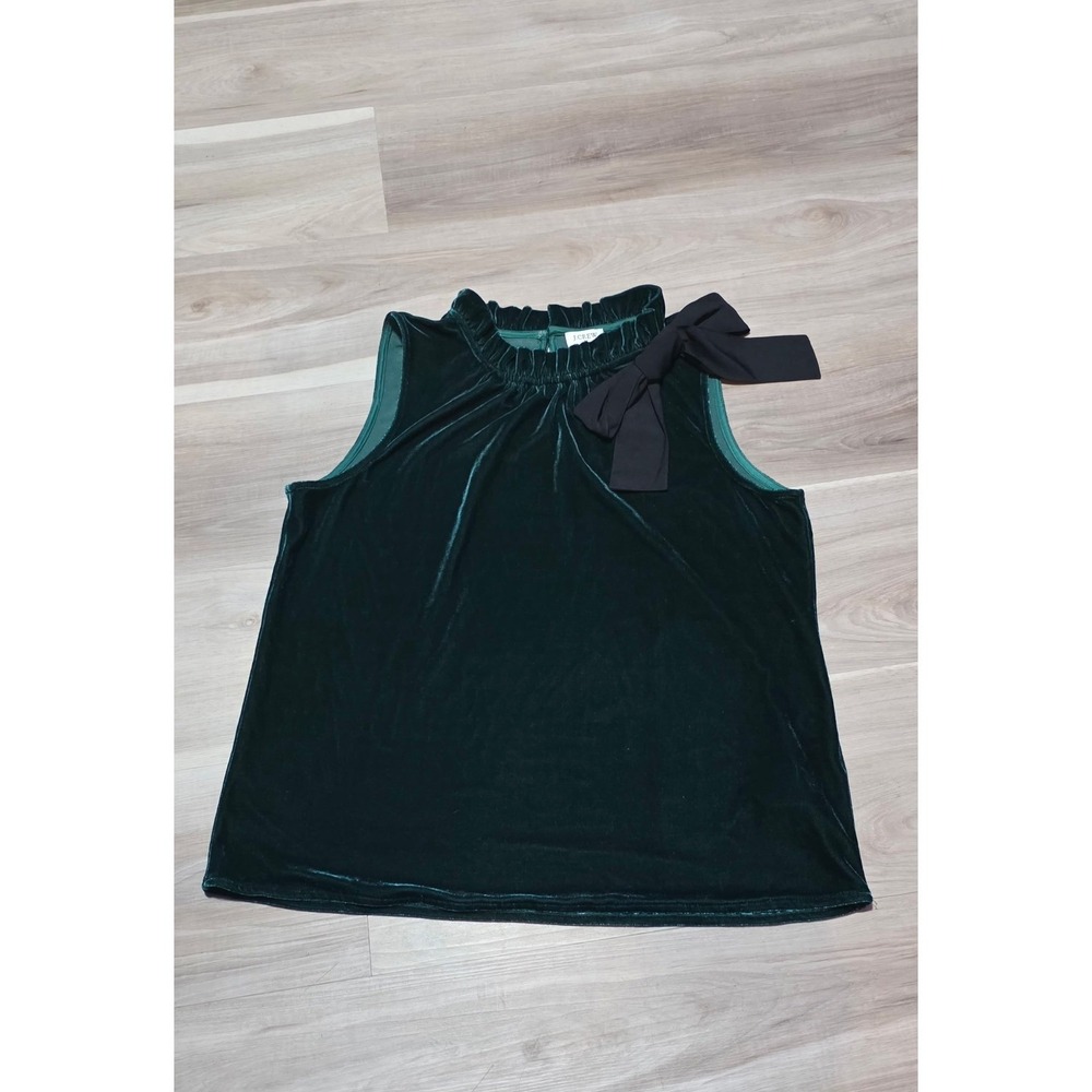 J. Crew Womens Green Velvet Ruffle Neck Sleeveless Bow Top Small Holiday Blouse